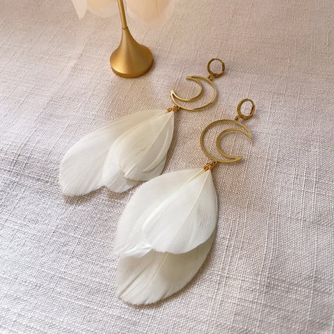 Crescent Moon Feather Earrings