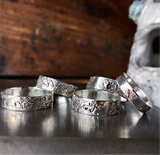 Forged in Flame Mixed Metal Textured Rings