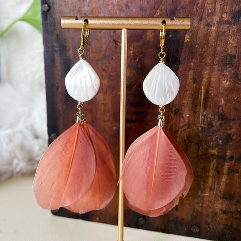 Mother of Pearl Feather Earrings