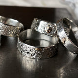 Forged in Flame Mixed Metal Textured Rings